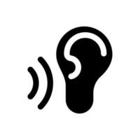 Listen black glyph ui icon. Translator feature. Hear translation. User interface design. Silhouette symbol on white space. Solid pictogram for web, mobile. Isolated vector illustration