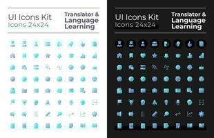 traductor, idioma aprendizaje plano degradado bicolor ui íconos conjunto para oscuro, ligero modo. vector aislado rgb pictogramas. interfaz gráfica de usuario, ux diseño para web, móvil