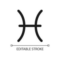 Pisces pixel perfect minimalistic linear icon. Zodiac sign. Astrological fishes. Horoscope personality. Thin line illustration. Contour symbol. Vector outline drawing. Editable stroke