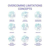 Overcoming limitations blue gradient concept icons set. Mindset change. Breaking inner blocks idea thin line color illustrations. Isolated symbols vector