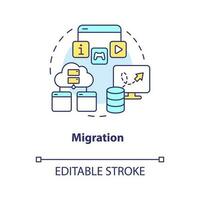 Migration concept icon. Move website data to new platform. Digital integrity. CMS abstract idea thin line illustration. Isolated outline drawing. Editable stroke vector