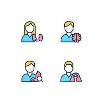 Internal organs treatment pixel perfect RGB color icons set. Pulmonology, nephrology. Healthcare services. Isolated vector illustrations. Simple filled line drawings collection. Editable stroke