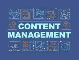 Content management word concepts dark blue banner. Adjust publishing. Infographics with editable icons on color background. Isolated typography. Vector illustration with text