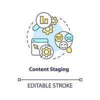 Content staging concept icon. Review before publishing. Test version. CMS feature abstract idea thin line illustration. Isolated outline drawing. Editable stroke vector