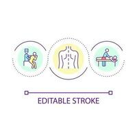 Spine problems loop concept icon. Medical massage. Back issues. Scoliosis treatment. Body therapist abstract idea thin line illustration. Isolated outline drawing. Editable stroke vector