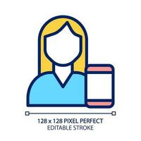 Telemedicine pixel perfect RGB color icon. Online doctor consultation. Telehealth technology. Health care service. Isolated vector illustration. Simple filled line drawing. Editable stroke