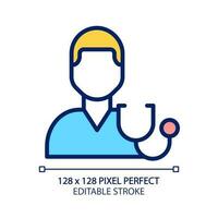 Diagnostics pixel perfect RGB color icon. Determine disease. Physician checkup. Medical procedure. Symptoms and signs. Isolated vector illustration. Simple filled line drawing. Editable stroke