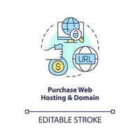 Purchase web hosting and domain concept icon. Online service. Create website abstract idea thin line illustration. Isolated outline drawing. Editable stroke vector