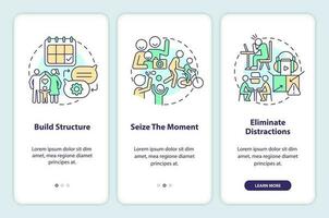 Maintain opportunities for communication onboarding mobile app screen. Walkthrough 3 steps editable graphic instructions with linear concepts. UI, UX, GUI template vector