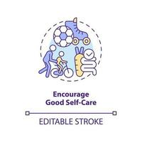 Encourage good self care concept icon. Healthy habits. Peaceful child parenting tip abstract idea thin line illustration. Isolated outline drawing. Editable stroke vector