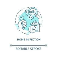 Home inspection turquoise concept icon. Property safety. House construction examination idea thin line illustration. Isolated outline drawing. Editable stroke vector