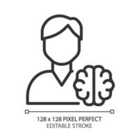 Neurology pixel perfect linear icon. Diagnostics and treatment of brain disorders. Neural system. Spinal cord. Thin line illustration. Contour symbol. Vector outline drawing. Editable stroke