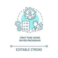 First time home buyer programs turquoise concept icon. Buy house. Real estate grants abstract idea thin line illustration. Isolated outline drawing. Editable stroke vector