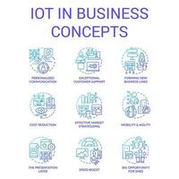 IoT in business blue gradient concept icons set. Digitalization opportunities. Transformation advantages idea thin line color illustrations. Isolated symbols vector