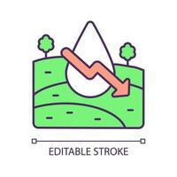 Reduce irrigation farmland RGB color icon. Low area watering. Decrease rainfall. Less humidity. Isolated vector illustration. Simple filled line drawing. Editable stroke