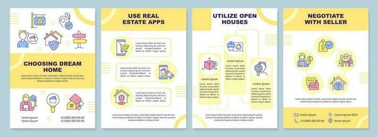 Choosing dream home brochure template. Buying house factors. Leaflet design with linear icons. Editable 4 vector layouts for presentation, annual reports