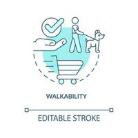 Walkability turquoise concept icon. New property. Best neighborhoods advantage abstract idea thin line illustration. Isolated outline drawing. Editable stroke vector