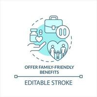 Family-friendly benefits at work turquoise concept icon. Support working parents abstract idea thin line illustration. Isolated outline drawing. Editable stroke vector