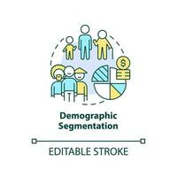 demográfico segmentación concepto icono. años y género. tipo de mercado segmentación resumen idea Delgado línea ilustración. aislado contorno dibujo. editable carrera vector