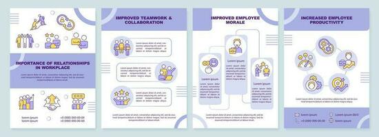 Relationship in workplace purple brochure template. Importance. Leaflet design with linear icons. Editable 4 vector layouts for presentation, annual reports