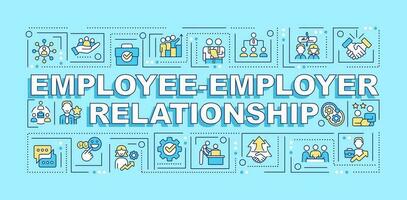 Employee employer relations word concepts turquoise banner. Workplace. Infographics with editable icons on color background. Isolated typography. Vector illustration with text