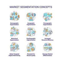 Market segmentation concept icons set. Divide in groups. Target audience idea thin line color illustrations. Isolated symbols. Editable stroke vector