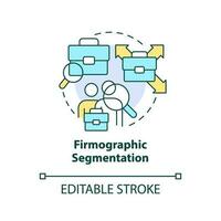 Firmographic segmentation concept icons set. Size of firm. Market segmentation type abstract idea thin line illustration. Isolated outline drawing. Editable stroke vector