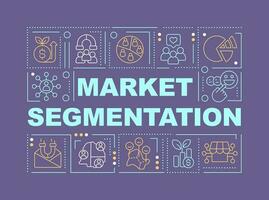 mercado segmentación palabra conceptos púrpura bandera. estrategia. infografia con editable íconos en color antecedentes. aislado tipografía. vector ilustración con texto