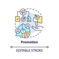 Promotion concept icon. Advertising campaign strategy. Four P marketing mix abstract idea thin line illustration. Isolated outline drawing. Editable stroke vector