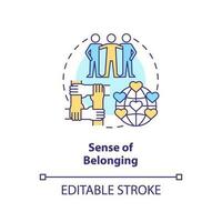 Sense of belonging concept icon. Micro community. Common goal. Interpersonal relationship. Social cohesion abstract idea thin line illustration. Isolated outline drawing. Editable stroke vector