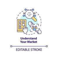 Understand your market concept icon. Conduct research. Get started with segmentation abstract idea thin line illustration. Isolated outline drawing. Editable stroke vector