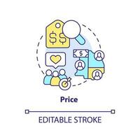 Price concept icon. Determine reasonable cost. Four P marketing mix abstract idea thin line illustration. Isolated outline drawing. Editable stroke vector