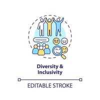 Diversity and inclusivity concept icon. Organizational culture. Social equality. Support network. Safe space abstract idea thin line illustration. Isolated outline drawing. Editable stroke vector