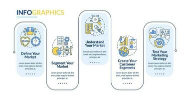 obtener empezado con segmentación azul rectángulo infografía modelo. datos visualización con 5 5 pasos. editable cronograma informacion cuadro. flujo de trabajo diseño con línea íconos vector