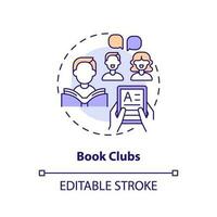 Book clubs concept icon. Discussion group. Public library. Community meeting. Social interaction. Reading book abstract idea thin line illustration. Isolated outline drawing. Editable stroke vector