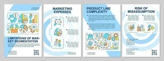 Limitations of market segmentation blue brochure template. Leaflet design with linear icons. Editable 4 vector layouts for presentation, annual reports