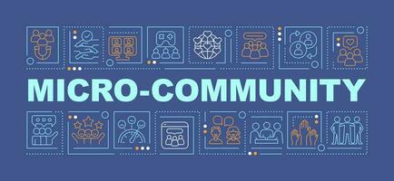 Micro community word concepts dark blue banner. Support network. Infographics with editable icons on color background. Isolated typography. Vector illustration with text