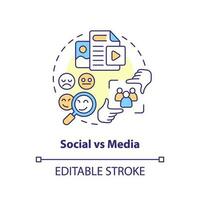 Social vs media concept icon. Online content. Interpersonal relationship. Small community. Social network abstract idea thin line illustration. Isolated outline drawing. Editable stroke vector