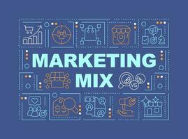 Marketing mix word concepts dark blue banner. Promotion strategy. Infographics with editable icons on color background. Isolated typography. Vector illustration with text