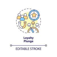 Loyalty plunge concept icon. Brand strategy. Customer retention. Shared values. Competitive advantage. Build community abstract idea thin line illustration. Isolated outline drawing. Editable stroke vector