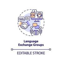 Language exchange groups concept icon. Educational technology. Foreign language. Micro community. Learning english abstract idea thin line illustration. Isolated outline drawing. Editable stroke vector