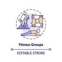 Fitness groups concept icon. Sport activity. Physical exercise. Training together. Small group. Community support abstract idea thin line illustration. Isolated outline drawing. Editable stroke vector