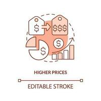 Higher prices terracotta concept icon. Disadvantage of mergers abstract idea thin line illustration. Budget and economy. Isolated outline drawing. Editable stroke vector