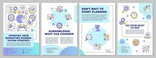 Updating market segmentation strategy blue brochure template. Leaflet design with linear icons. Editable 4 vector layouts for presentation, annual reports