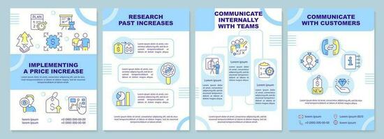 Implementing price increase brochure template. Leaflet design with linear icons. Editable 4 vector layouts for presentation, annual reports