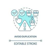 Avoid duplication turquoise concept icon. Advantage of mergers abstract idea thin line illustration. Eliminate competition. Isolated outline drawing. Editable stroke vector