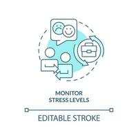 Monitor stress levels turquoise concept icon. Retain employees during mergers abstract idea thin line illustration. Isolated outline drawing. Editable stroke vector
