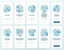Increasing prices blue onboarding mobile app screen set. Retain client walkthrough 5 steps editable graphic instructions with linear concepts. UI, UX, GUI template vector