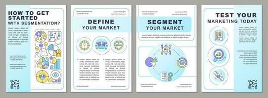 Get started with segmentation blue brochure template. Leaflet design with linear icons. Editable 4 vector layouts for presentation, annual reports