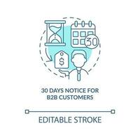 Thirty days notice blue concept icon. B-to-B clients. Communicate price increase abstract idea thin line illustration. Isolated outline drawing. Editable stroke vector
